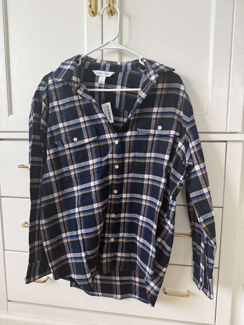Old Navy Navy Blue Plaid Button-Down Shirt
